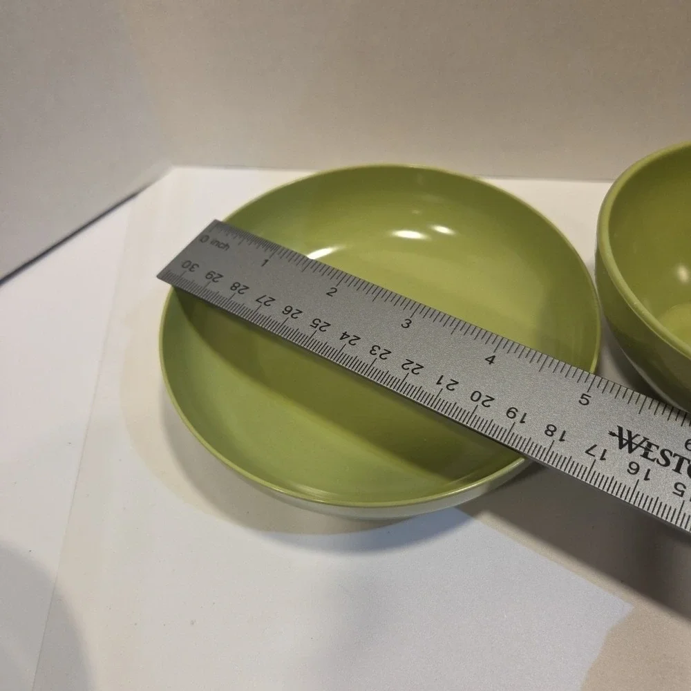 Vtg Prolon Melmac #7403 Olive Avocado Green Melamine Coffee Tea Cups Bowls Set 8